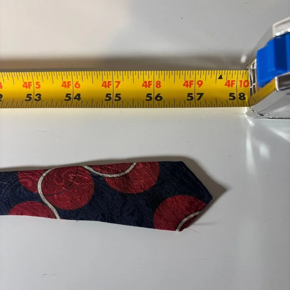 Pierre Balmain Neck Tie Navy Blue Geometric Red White Circular Pattern